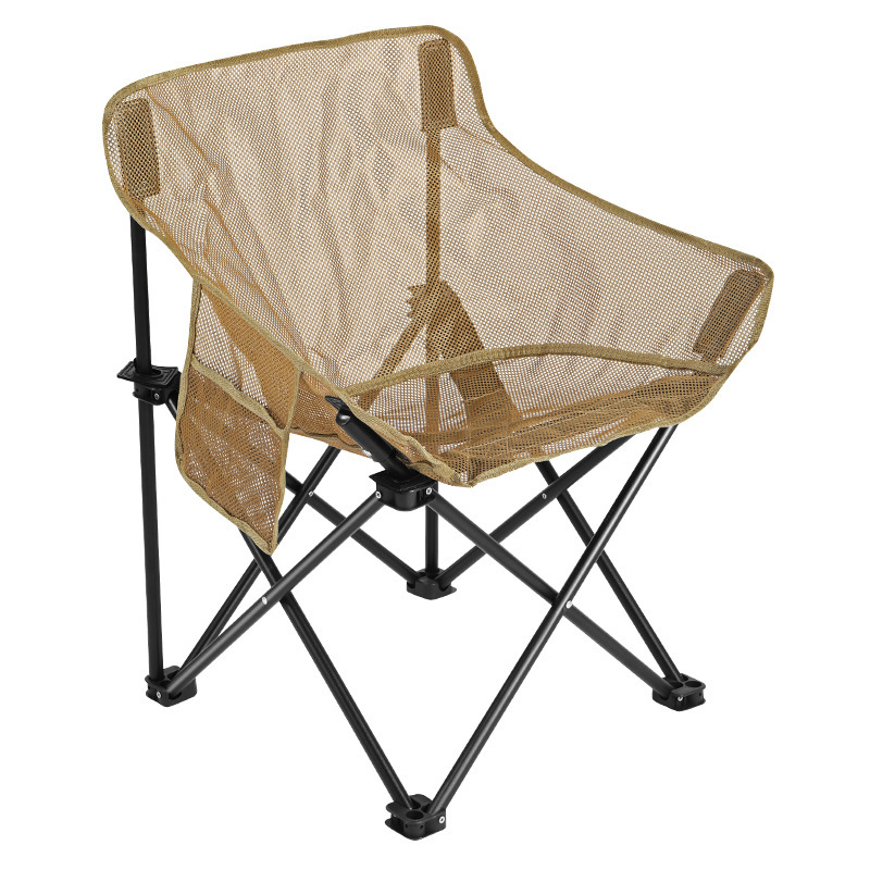 Outdoor Camping High Chair - 通気性メッシュハイバック折りたたみキャンプチェア、調節可能なリクライニングポータブルフィッシングシート（ビーチ、アウトドア用）