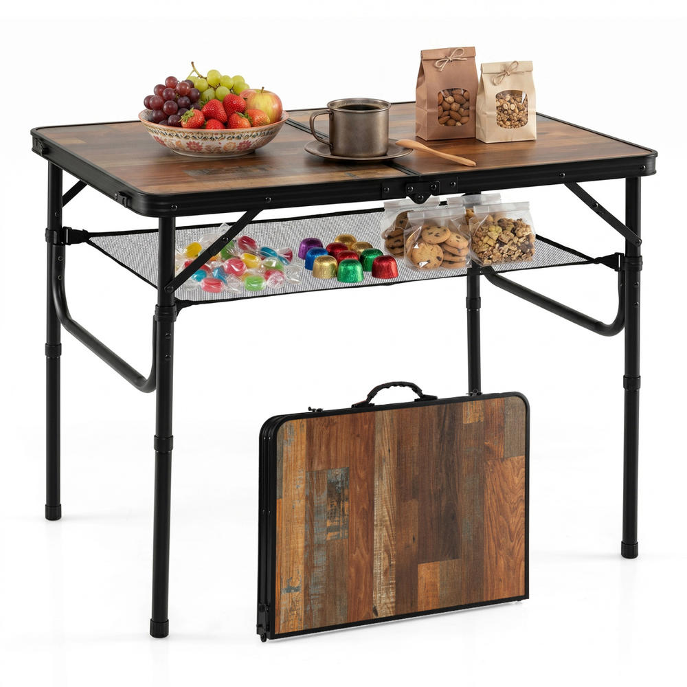 Camp Table Folding - シングル折りたたみ式キャンプテーブル キャンプテーブル ピクニックテーブル 高さ調節可能 収納ネット キャリーハンドル