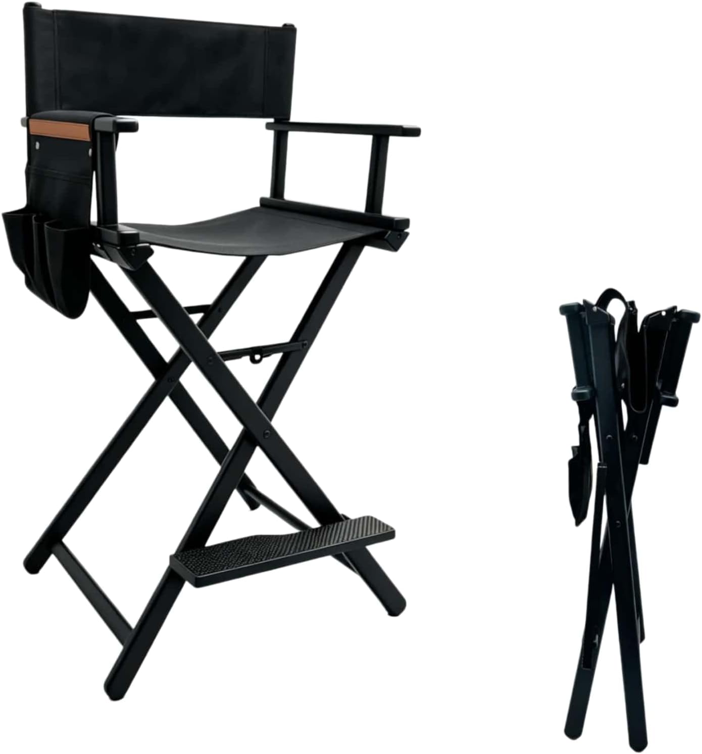 Outdoor Camping High Chair - 背の高いディレクターチェア ポータブルアルミ製折りたたみ椅子 軽量メイクアップアーティストチェア ハイバーハイト サイドバッグ フットレスト