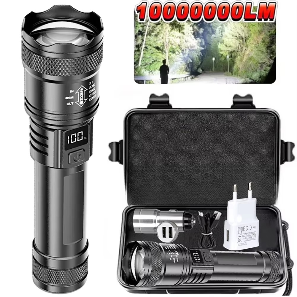 Outdoor Camping Lamp - 100000LM 超高輝度懐中電灯 Type-C 充電式 LED トーチ長距離戦術ランプ屋外防水キャンプランタン用