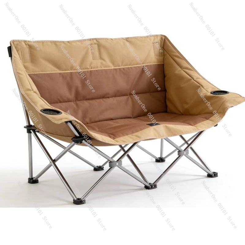 Outdoor Camping Folding Chair - ポータブル屋外折りたたみダブルキャンプチェアパッド入り2人掛けシートポータブルピクニック釣り椅子背もたれアームレスト付きビーチ用