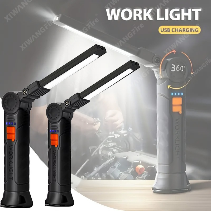 Outdoor Camping Accessories - 充電式 LED 懐中電灯 マグネットとフック付き、作業現場のセキュリティ、夜間作業、アウトドアキャンプ、緊急用の防水