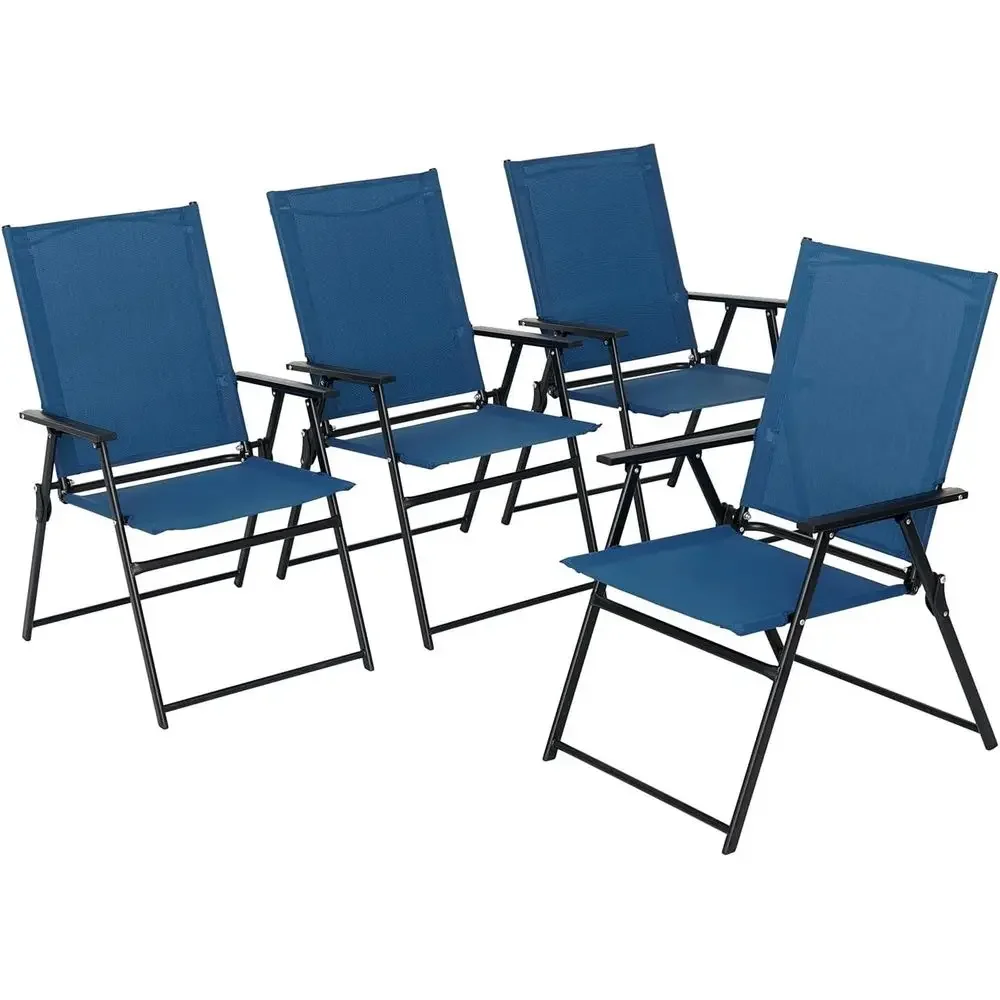 Outdoor Camping High Chair - アームレスト付き4ピースパティオダイニングセット - 屋外、キャンプ、庭、プール、ポーチ用 - 軽量ブルースリングハイバックチェア