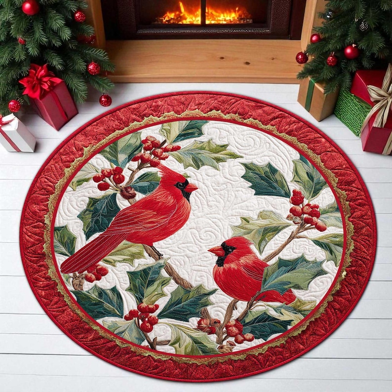 Outdoor Camping Decor Ideas - Cardinal Bird クリスマス ラウンド ドアマット、ウェルカム ホリデー