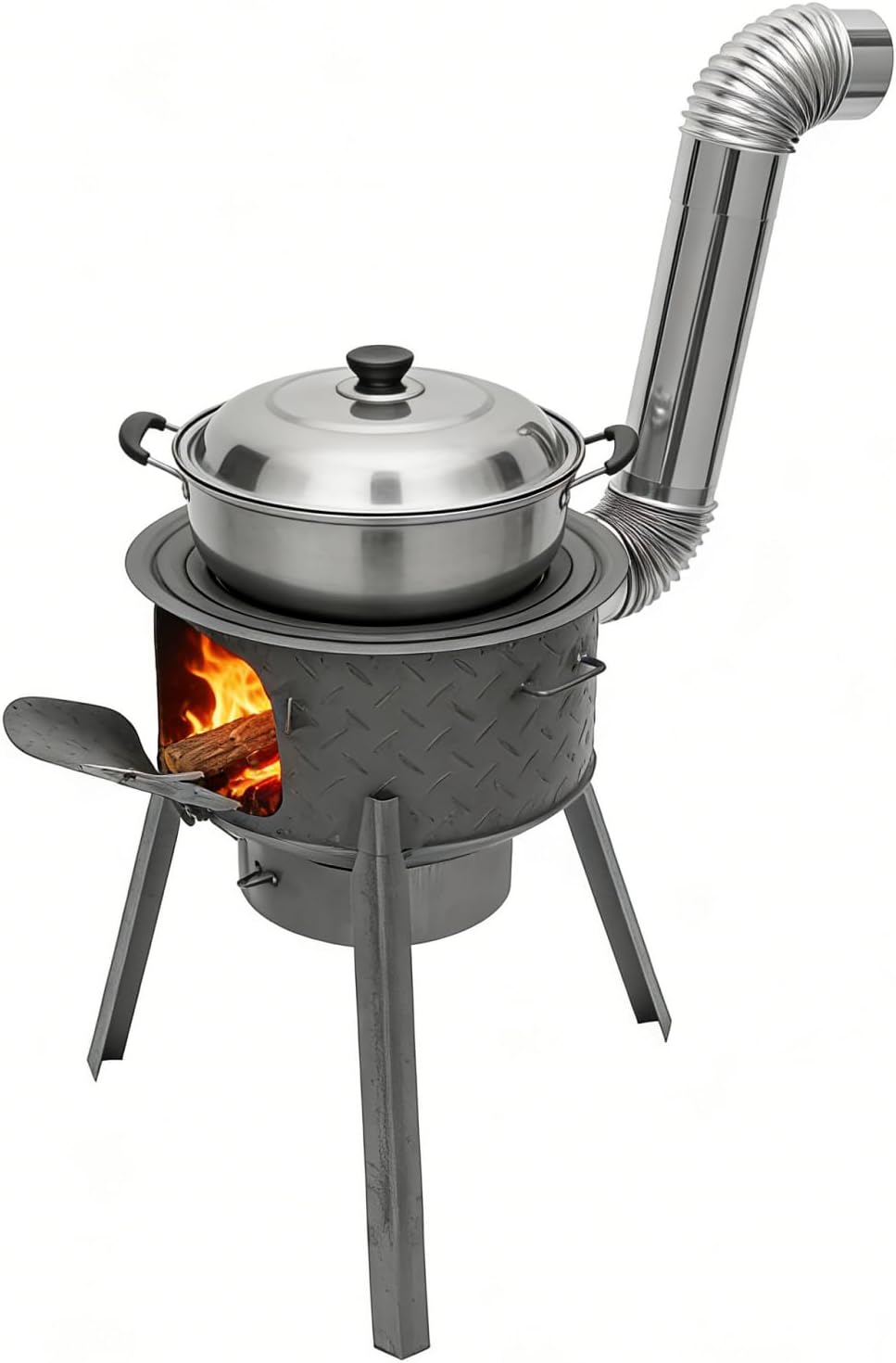 Outdoor Camping Wood Stove - ポータブル薪焚きロケットストーブ キャンプやハイキング用 - 17インチ屋外調理ストーブ、取り外し可能な鉄製火室、グリルラック付き