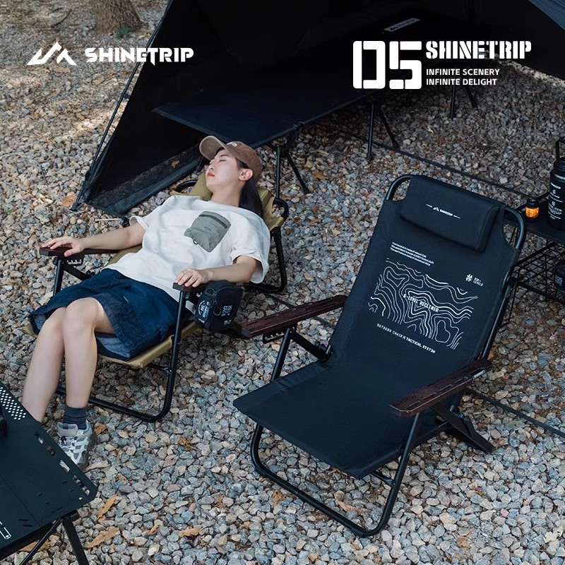 Outdoor Camping High Chair - ShineTrip アウトドア折りたたみ式ラウンジチェア ポータブルキャンプチェア 高さ調節可能 アルミ合金製ハイバックレスト レジャーチェア