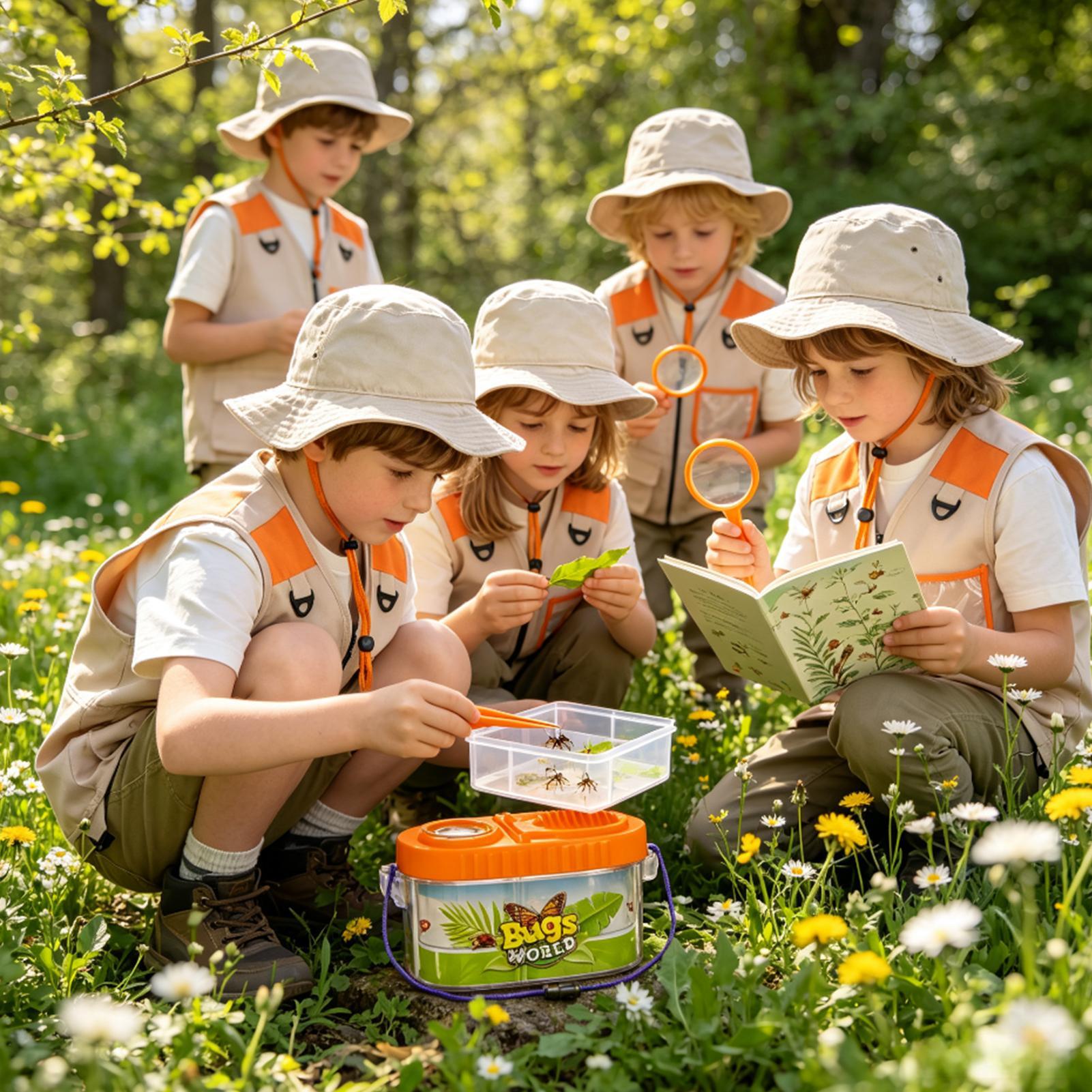 Outdoor Camping Activities For Kids - 子供用アドベンチャーキット 虫眼鏡付き帽子 軽量科学キット 子供用自然観察 虫捕り キャンプキット