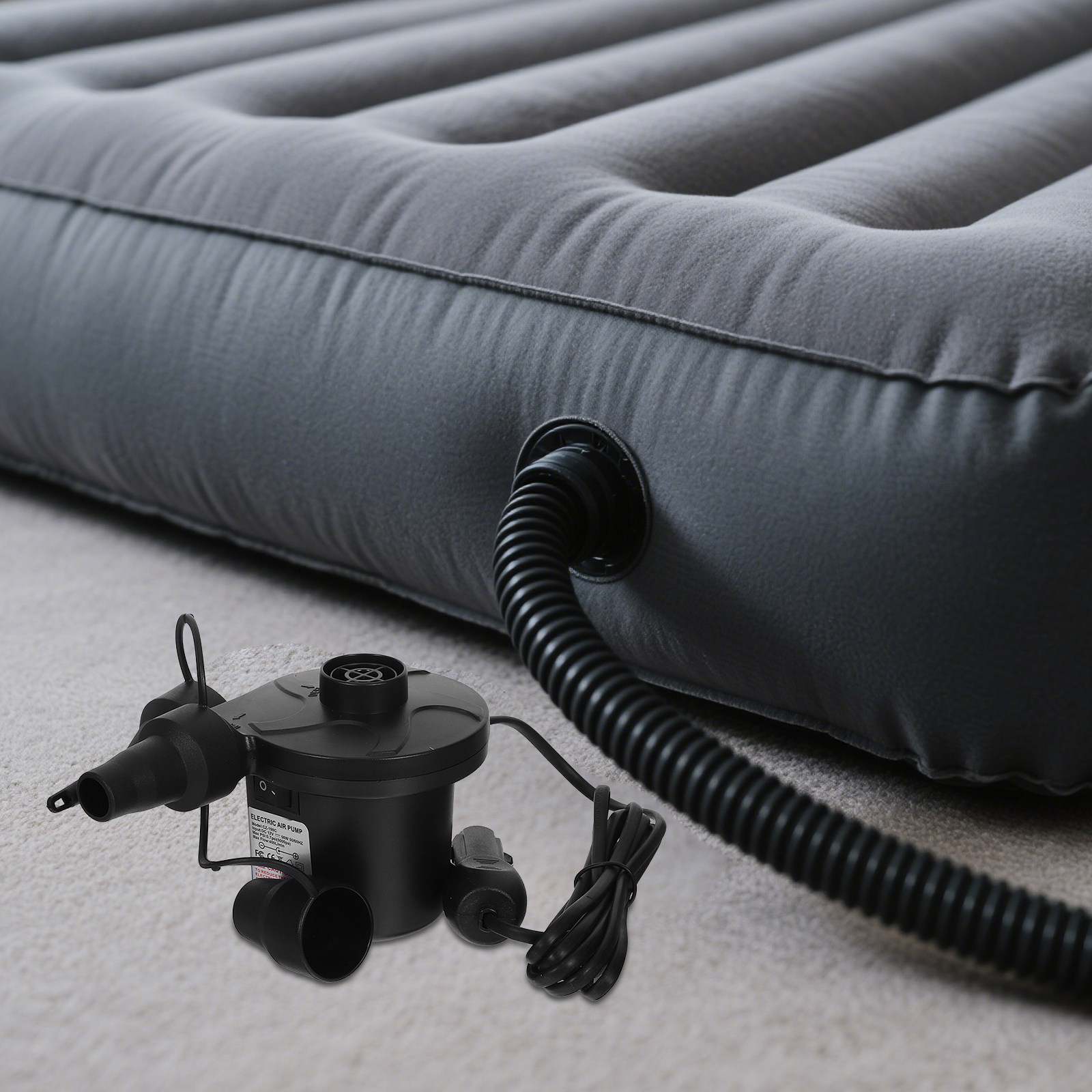 Inflatable Mattress - インフレータブル用エアポンプ 電動ポータブルプールインフレータ マットレス ボート用 ブラック