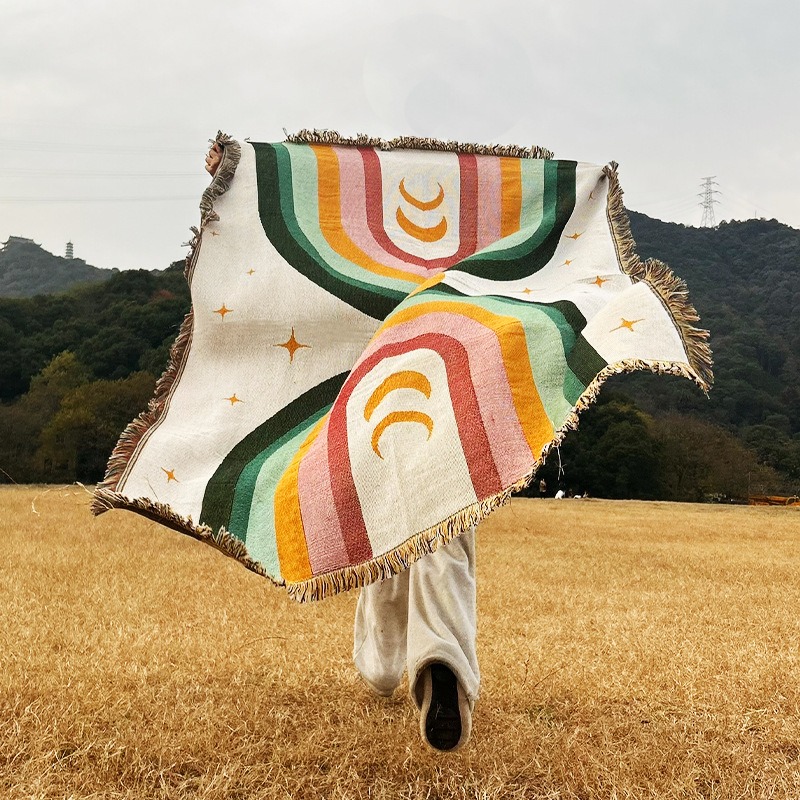 Outdoor Camping Decor Ideas - 極厚の柔らかいレインボーストライプブランケット ビーチピクニック、キャンプ、アウトドア旅行、フェスティバル、家の装飾に最適 ギフトにも最適