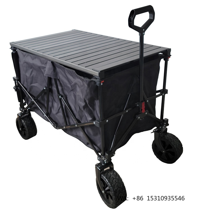 Camp Table Folding - ODM卸売折りたたみ式ワゴン、調節可能なテーブル付き、220L容量、キャンプやアウトドア旅行用大型ホイールカート