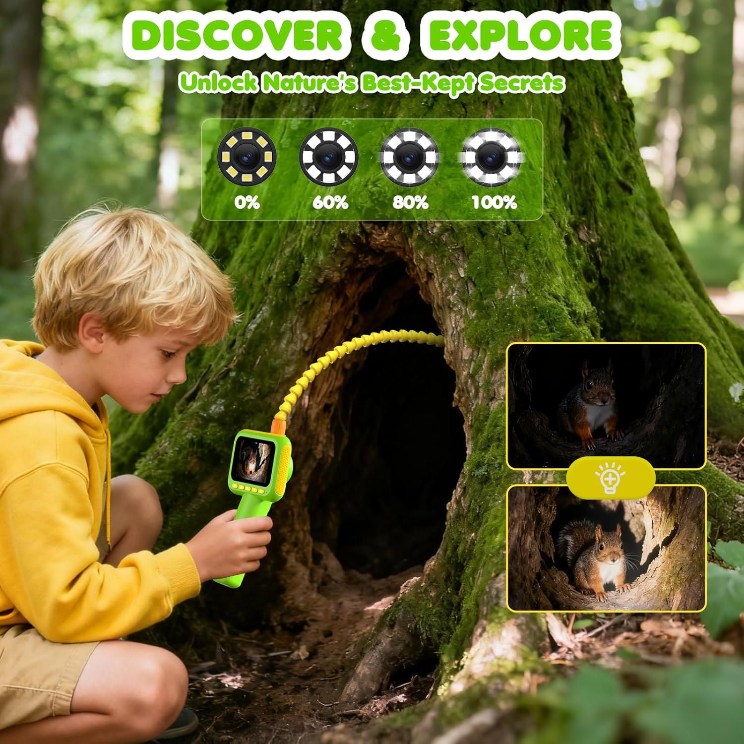 Outdoor Camping For Kids - 子供用内視鏡、ライト付きボアスコープスネークカメラおもちゃ、屋外キャンプ自然探検用STEM教育科学玩具