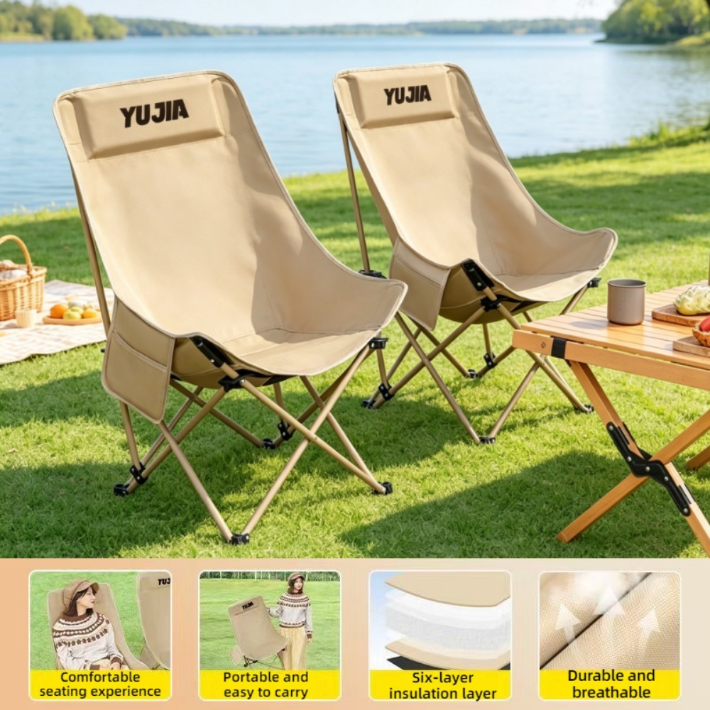 Outdoor Camping High Chair - 屋外折りたたみ椅子、ポータブルで大きく快適なリクライニングチェア、家庭用釣りキャンプ用椅子、ビーチランチブレイク用ハイバックムーンチェア