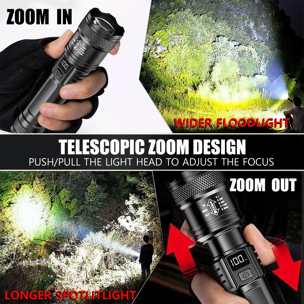 100000LM 超高輝度懐中電灯 Type-C 充電式 L - Outdoor Camping Lamp のレビューと価格