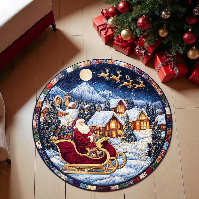 サンタのそり クリスマス ラウンド ドアマット、ヴィンテージ - Outdoor Camping Decor Ideas のレビューと価格