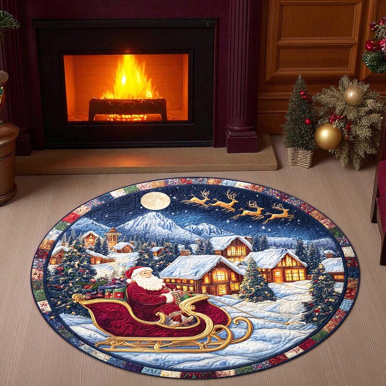 サンタのそり クリスマス ラウンド ドアマット、ヴィンテージ - Outdoor Camping Decor Ideas のレビューと価格