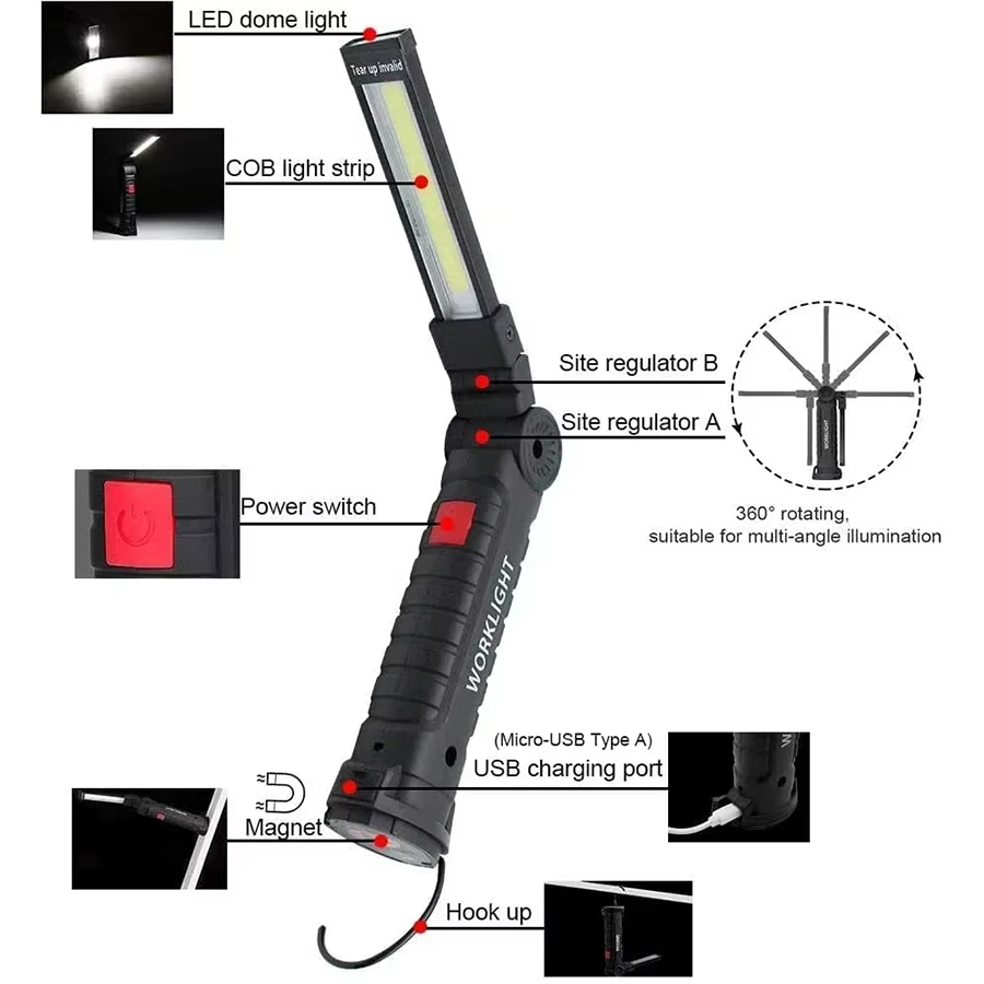 ポータブル LED 懐中電灯 磁気フック付き 屋外修理作業灯 - Outdoor Camping Accessories のレビューと価格