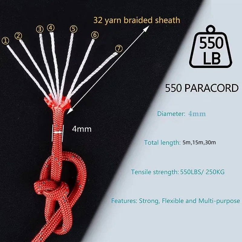 反射パラコード 550 軍事 7 ストランドロープ戦術パラシ - Outdoor Camping Extension Cord のレビューと価格