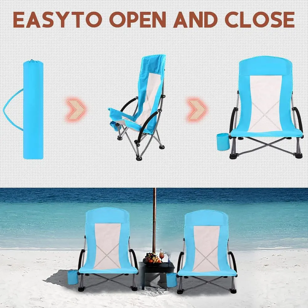 ポータブル2脚セット ブルービーチチェア ハイメッシュバック - Outdoor Camping High Chair のレビューと価格