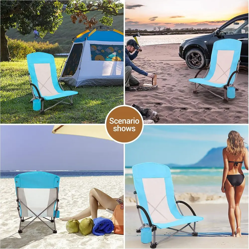 ポータブル2脚セット ブルービーチチェア ハイメッシュバック - Outdoor Camping High Chair のレビューと価格