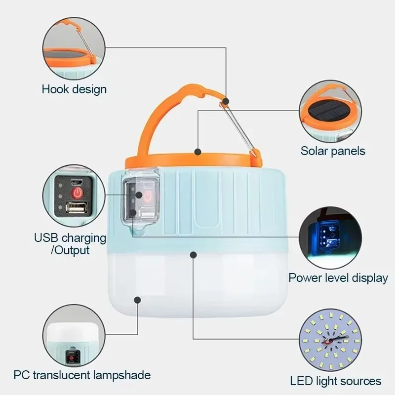 ソーラーキャンプランタン 充電式LEDポータブルワークライト - Outdoor Camping Lamp のレビューと価格