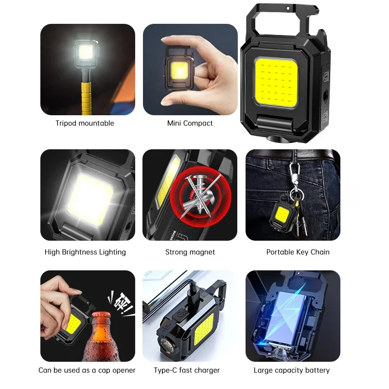 ミニ懐中電灯キーホルダーライト COB ワークライト USB - Outdoor Camping Lamp のレビューと価格