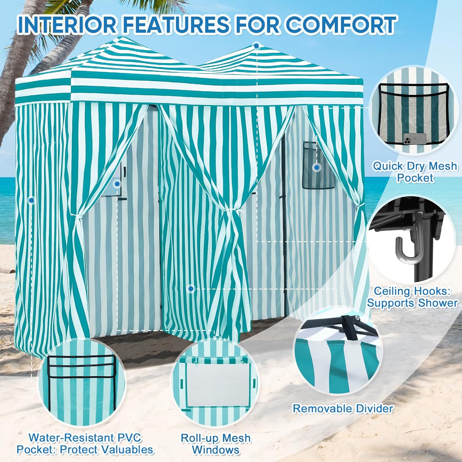 屋外用ポータブル2ルーム更衣室サンシェルタードレッシングテン - Camping Tent のレビューと価格