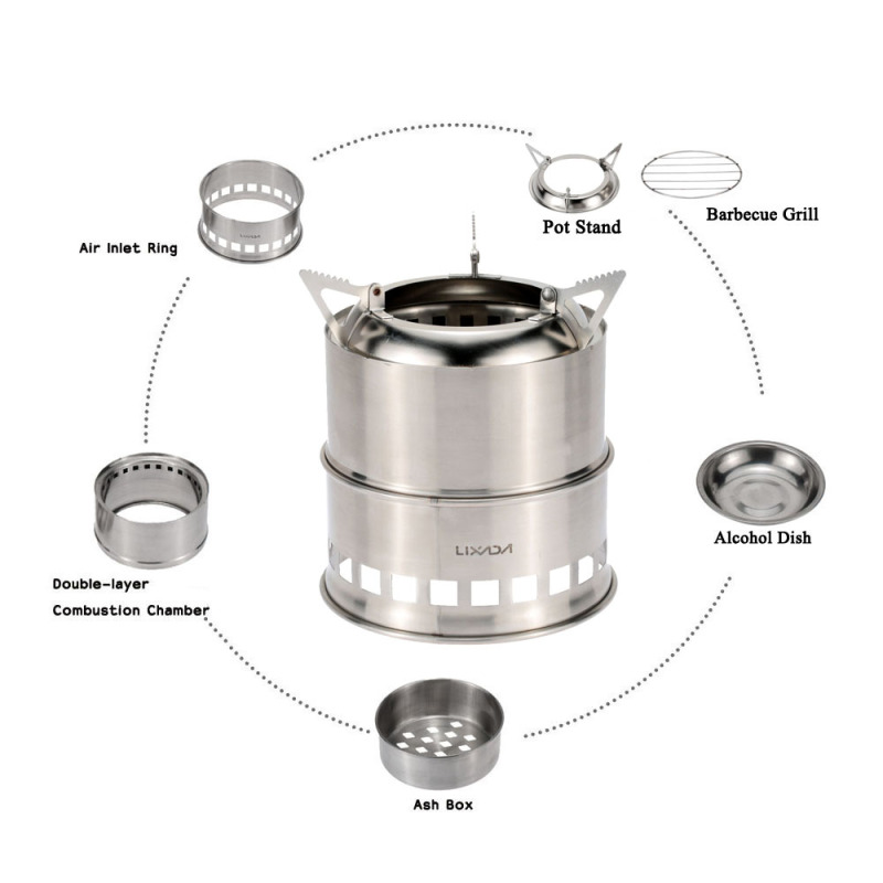 Lixada-ステンレス鋼の薪ストーブ,アルコールバーナー, - Outdoor Camping Wood Stove のレビューと価格