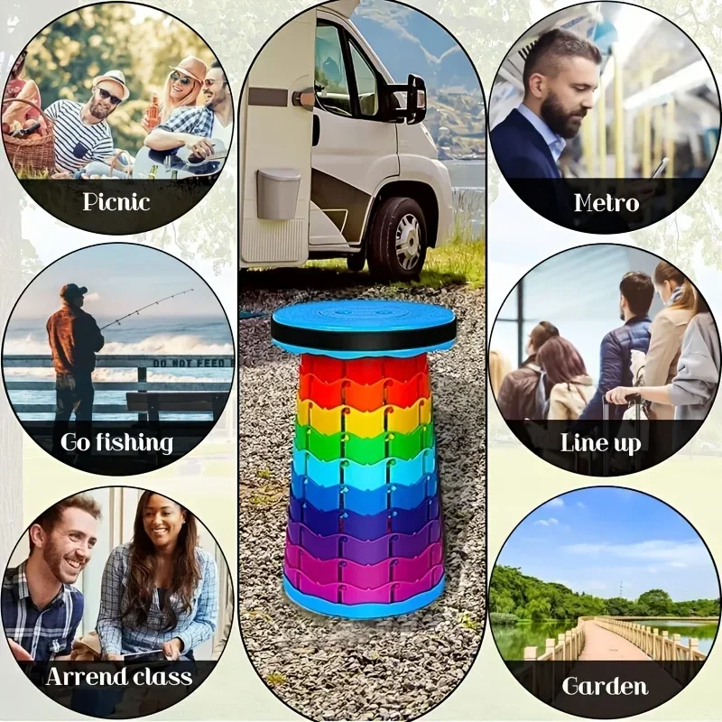 レインボー伸縮式キャンプスツール ポータブル 厚手 折りたた - Outdoor Camping Accessories のレビューと価格