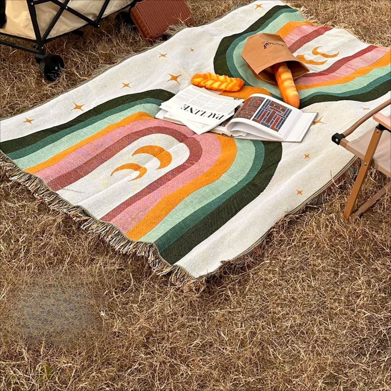 極厚の柔らかいレインボーストライプブランケット ビーチピクニ - Outdoor Camping Decor Ideas のレビューと価格