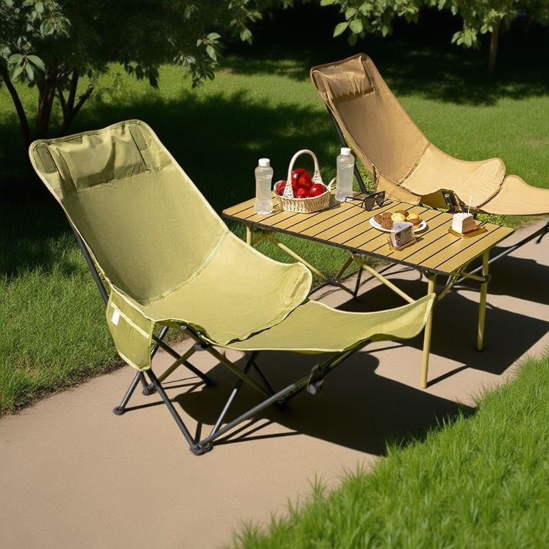 4つの調節可能な脚置き付きムーンチェア、キャンプ用折りたたみ - Outdoor Camping High Chair のレビューと価格