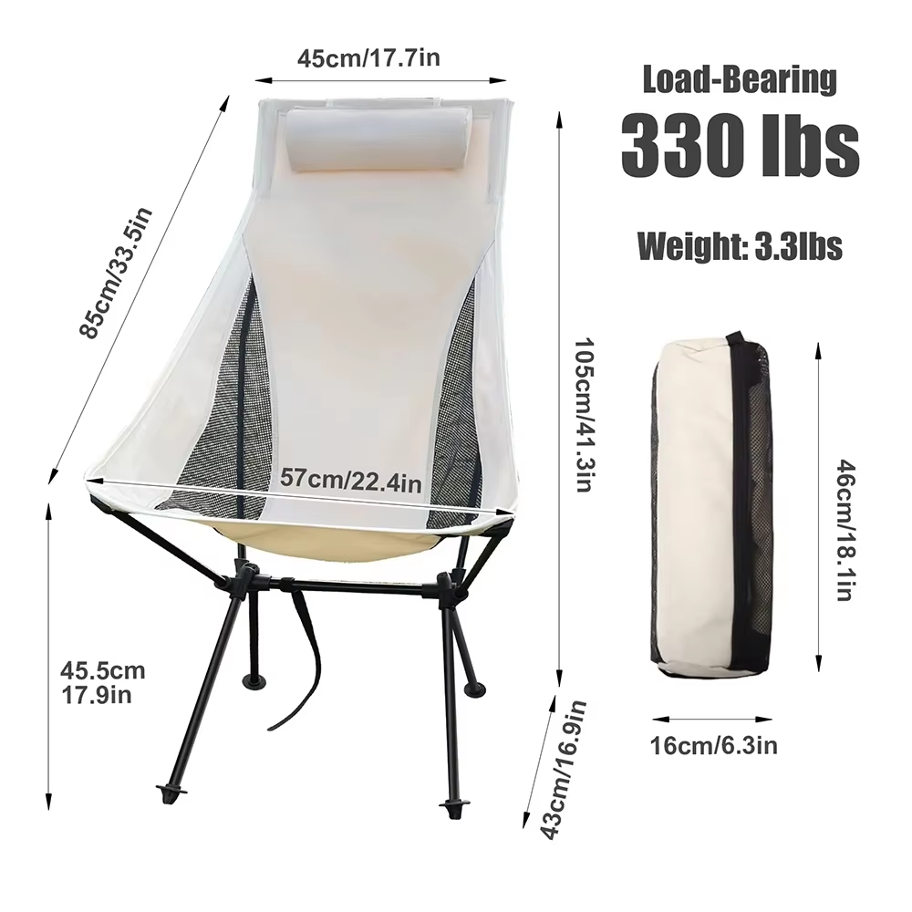 取り外し可能なヘッドレスト付きハイバック折りたたみキャンプチ - Outdoor Camping High Chair のレビューと価格