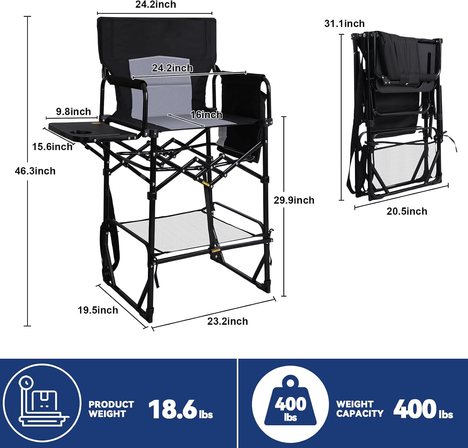 2パック エクストラトール折りたたみ式キャンプディレクターズ - Outdoor Camping High Chair のレビューと価格