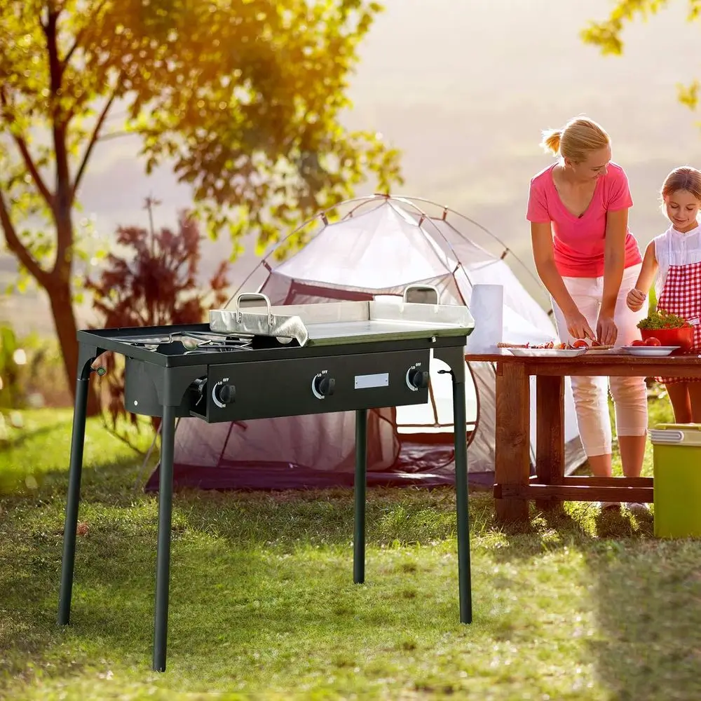 ポータブル3バーナー式プロパンガスコンロ（取り外し可能な脚付 - Outdoor Camping Burner のレビューと価格