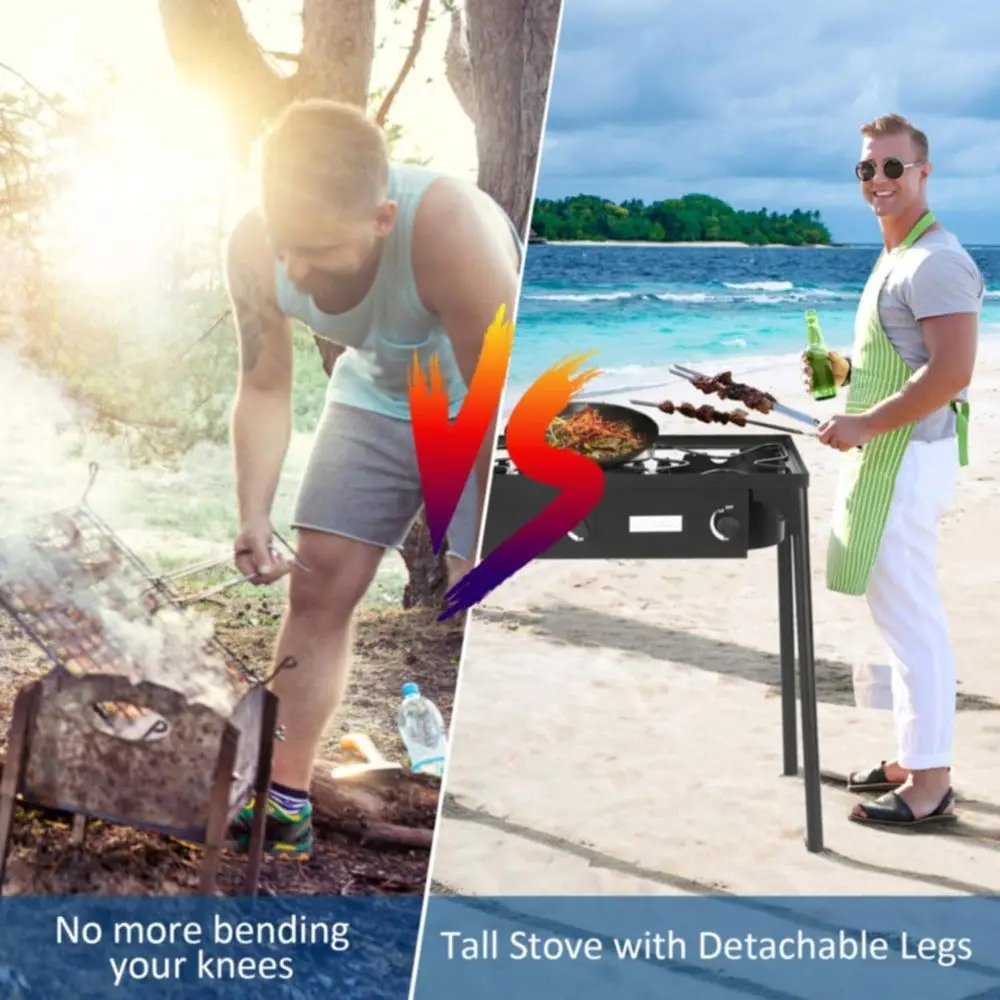 ポータブル3バーナー式プロパンガスコンロ（取り外し可能な脚付 - Outdoor Camping Burner のレビューと価格